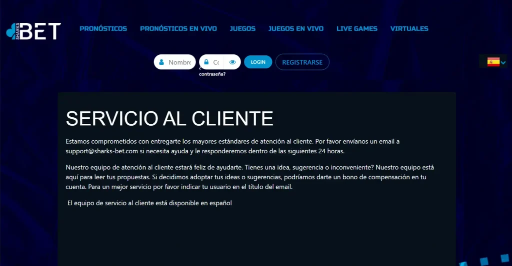 Atención al cliente de Sharksbet